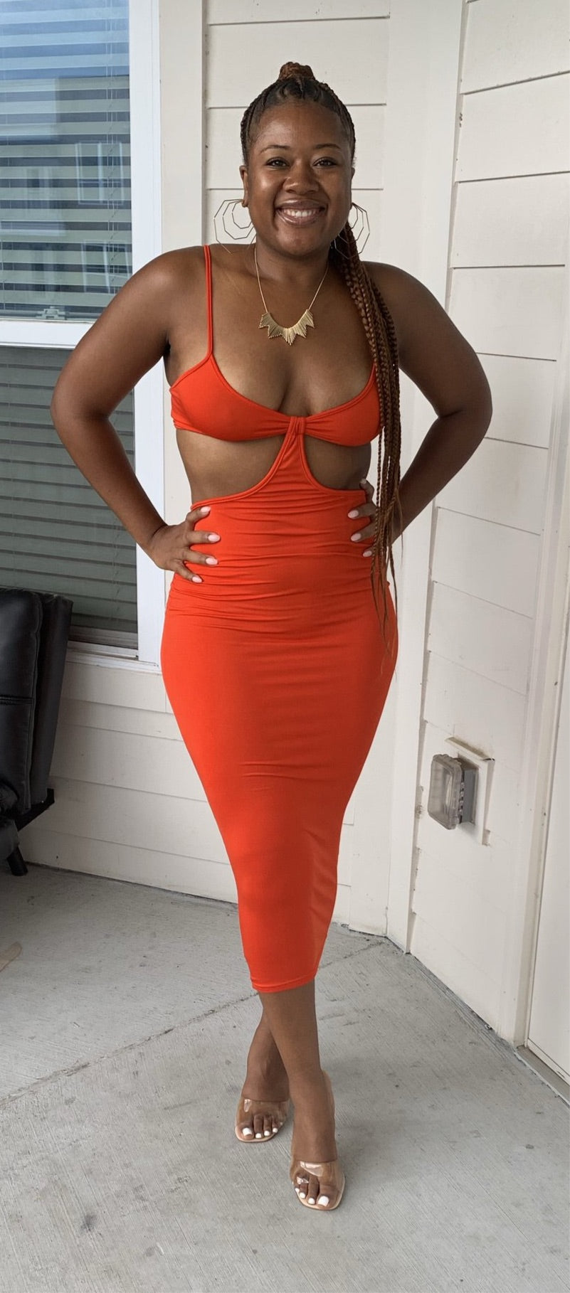 Gemini Cut Out Dress - Red Orange
